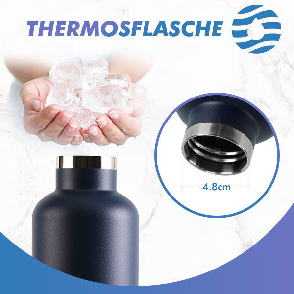 1000ml Thermoskanne Trinkflasche Edelstahl mit Karabiner, Kohlensäure geeignet Wasserflasche, Schwarz