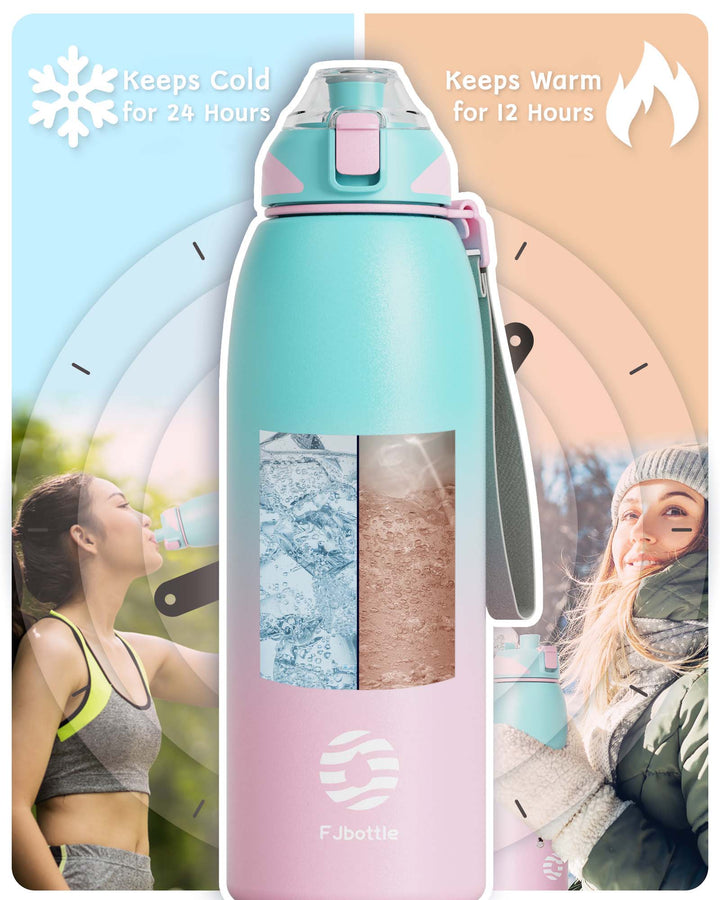 1000ml stainless steel thermos water bottle with carrying bag, carbonated drink bottle, blue 