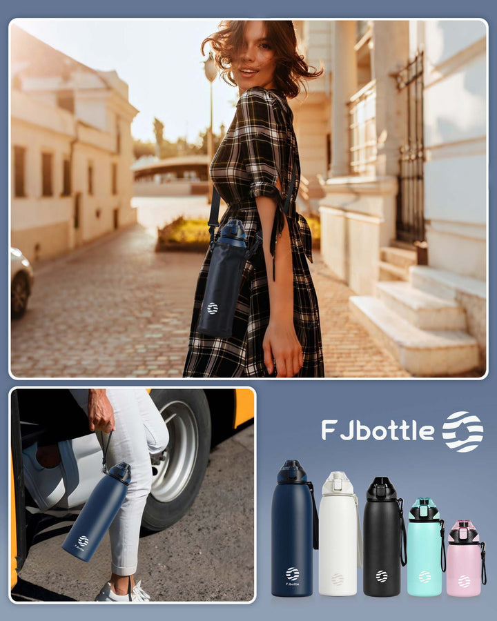 1000ml stainless steel thermos water bottle with carrying bag, carbonated drink bottle, blue 