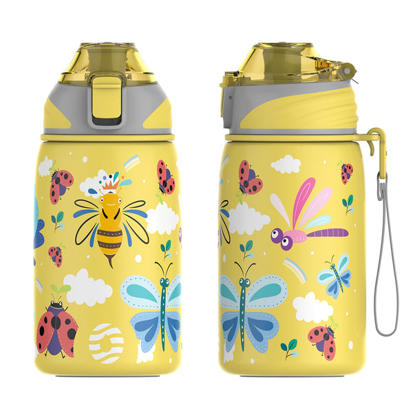 400ml Children's Thermos Flask Stainless Steel, Carbonated Water Bottle, Yellow Bee 