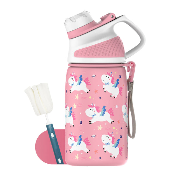 400ml Thermos Water Bottle for Kids with Magnetic Lid, Carbonated Water Bottle, Pink Unicorn 