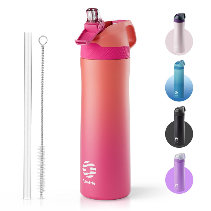 550ml Sports Water Bottle Stainless Steel with Straw, Pink &amp; Blue