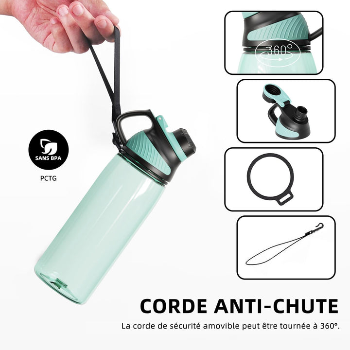 Bouteille d'eau de sport 1200 ml/710 ml avec couvercle magnétique pour fitness, salle de sport, extérieur (copie) 