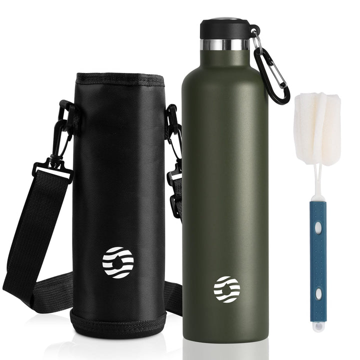 1000ml Thermoskanne Trinkflasche Edelstahl mit Karabiner, Kohlensäure geeignet Wasserflasche, Schwarz