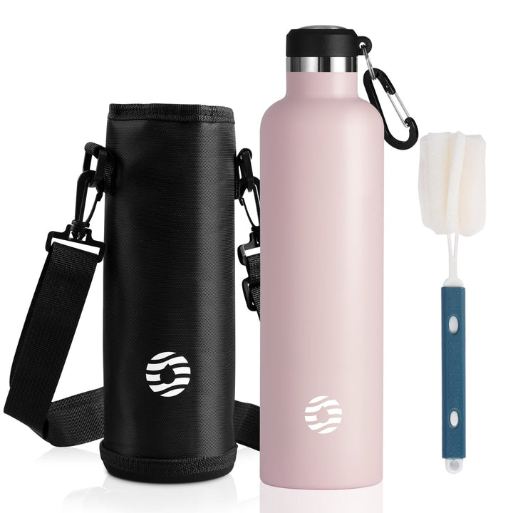 1000ml Thermoskanne Trinkflasche Edelstahl mit Karabiner, Kohlensäure geeignet Wasserflasche, Schwarz