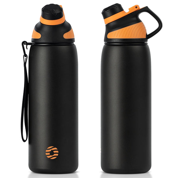 1000ml Thermos Flask Stainless Steel Water Bottle with Magnetic Lid, Carbonated Water Bottle, Black 