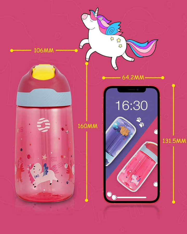 Kinder Trinkflasche mit Strohhalm 450ml, mit Strohhalm,Pink - FJBottle