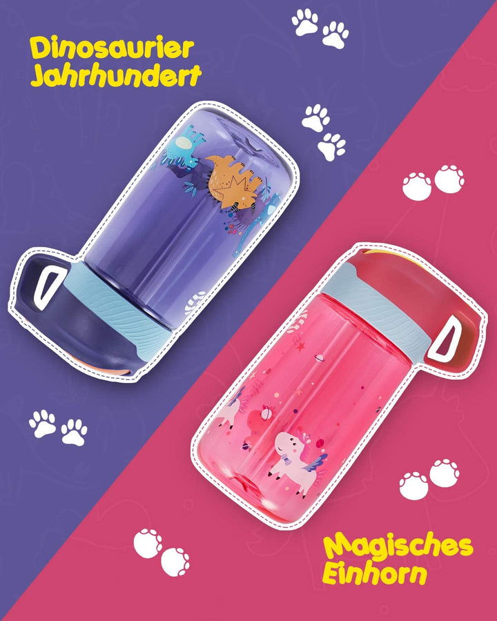 Kinder Trinkflasche mit Strohhalm 450ml, mit Strohhalm,Pink - FJBottle